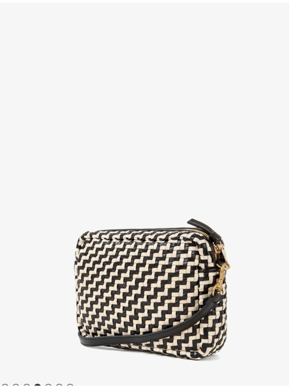 Clare V Midi Sac Black and Cream Woven Zigzag
